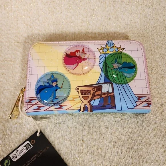Loungefly Disney Sleeping Beauty Castle 3 Good Fairies Bubble Zip Wallet NEW - Picture 6 of 13